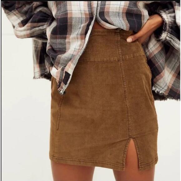 Free People Dresses & Skirts - Free People Holding Onto a Dream Cord Mini Skirt Brown Corduroy Short Skirt 6